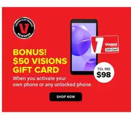 Visions Electronics BONUS! $50 VISIONS GIFT CARD offer
