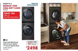 Visions Electronics LG Front Load WashTower with 5.2 cu.ft. Washer + 7.4 cu.ft. Electric Dryer offer