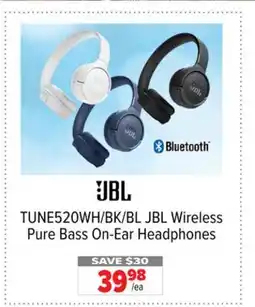 2001 Audio Video TUNE520WH/BK/BL JBL Wireless Pure Bass On-Ear Headphones offer
