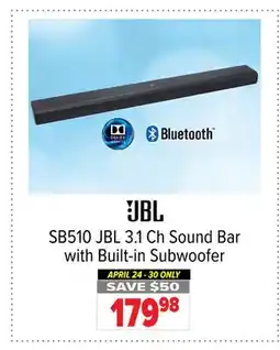 2001 Audio Video SB510 JBL 3.1 Ch Sound Bar with Built-in Subwoofer offer