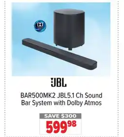 2001 Audio Video BAR500MK2 JBL 5.1 Ch Sound Bar System with Dolby Atmos offer