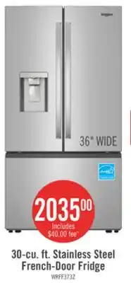 The Brick Whirlpool 30-cu. ft. Stainless Steel French-Door Fridge offer