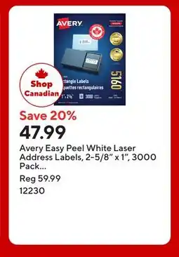 Staples Avery Easy Peel White Laser Address Labels, 2-5/8 x 1, 3000 Pack (5160) offer