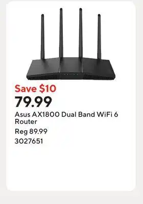 Staples Asus AX1800 Dual Band WiFi 6 Router offer