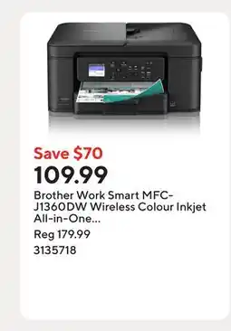 Staples Brother Work Smart MFC-J1360DW Wireless Colour Inkjet All-in-One Printer offer