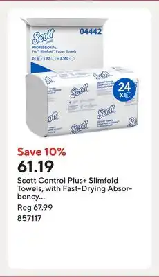 Staples Scott Control Plus+ Slimfold Towels, with Fast-Drying Absorbency Pockets, White, 24 Pack offer