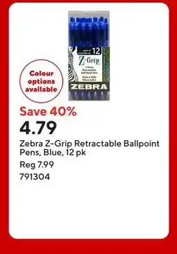 Staples Zebra Z-Grip Retractable Ballpoint Pens, Blue offer
