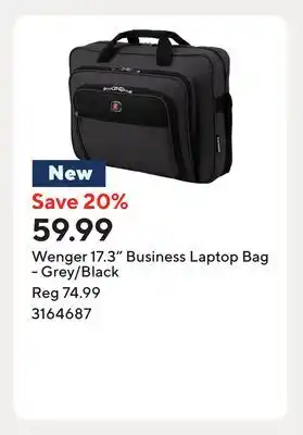 Staples Wenger 17.3 Business Laptop Bag - Grey/Black offer