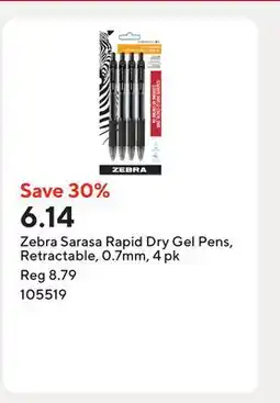 Staples Zebra Sarasa Rapid Dry Gel Pens, Retractable, 0.7mm offer