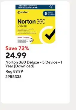 Staples Norton 360 Deluxe - 5 Device - 1 Year [Download] offer