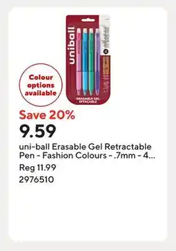 Staples uni-ball Erasable Gel Retractable Pen - Fashion Colours - .7mm offer