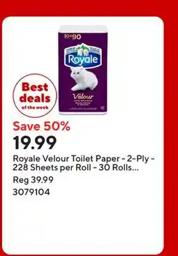 Staples Royale Velour Toilet Paper - 2-Ply - 228 Sheets per Roll - 30 Rolls per Pack offer