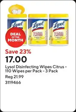 Staples Lysol Disinfecting Wipes Citrus - 110 Wipes per Pack offer