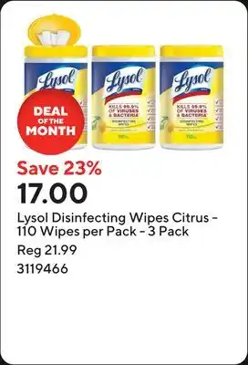 Staples Lysol Disinfecting Wipes Citrus - 110 Wipes per Pack offer