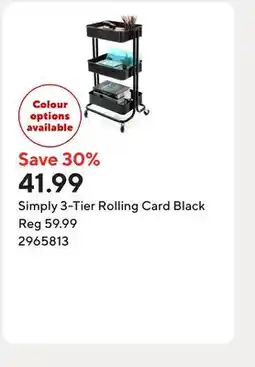 Staples Simply 3-Tier Rolling Card Black offer