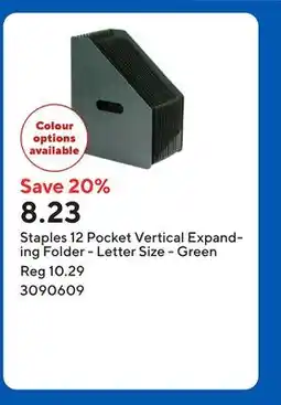 Staples Staples 12 Pocket Vertical Expanding Folder - Letter Size - Green offer