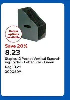 Staples Staples 12 Pocket Vertical Expanding Folder - Letter Size - Green offer