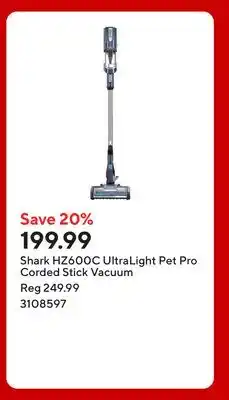 Staples Shark HZ600C UltraLight Pet Pro Corded Stick Vacuum offer