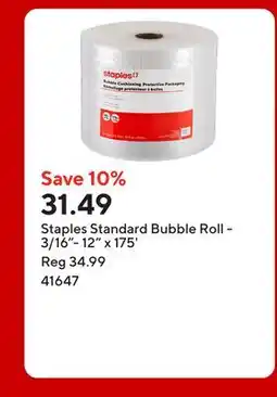 Staples Staples Standard Bubble Roll - 3/16- 12 x 175' offer