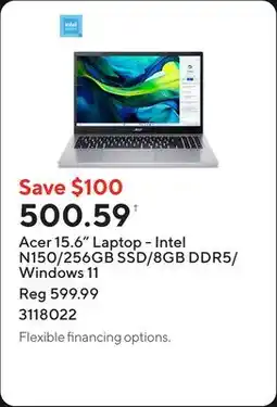 Staples Acer 15.6 Laptop - Intel N150/256GB SSD/8GB DDR5/Windows 11 offer