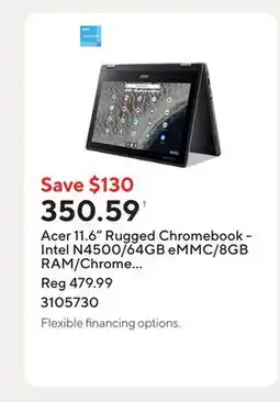 Staples Acer 11.6 Rugged Chromebook - Intel N4500/64GB eMMC/8GB RAM/Chrome OS with 3 months of Google AI Pro offer