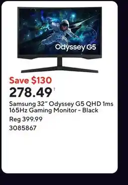 Staples Samsung 32 Odyssey G5 QHD 1ms 165Hz Gaming Monitor - Black offer