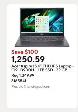 Staples Acer Aspire 15.6 FHD IPS Laptop - Ci9-13900H - 1 TB SSD - 32 GB RAM - Windows 11 - Iron offer