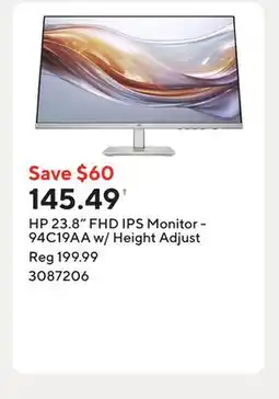 Staples HP 23.8 FHD IPS Monitor - 94C19AA w/ Height Adjust offer