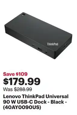 Best Buy Lenovo ThinkPad Universal 90 W USB-C Dock - Black - (40AY0090US) offer