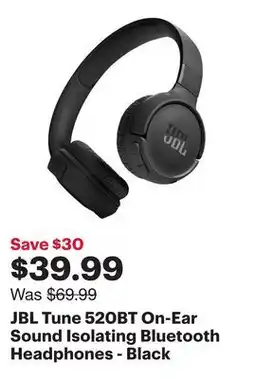 Best Buy JBL Tune 520BT On-Ear Sound Isolating Bluetooth Headphones - Black offer
