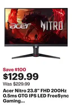 Best Buy Acer Nitro 23.8 FHD 200Hz 0.5ms GTG IPS LED FreeSync Gaming Monitor (XV240Y) - Black offer