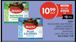 Shoppers Drug Mart BOOST PLUS CALORIES, HIGH PROTEIN or DIABETIC NUTRITIONAL SUPPLEMENT SHAKES offer