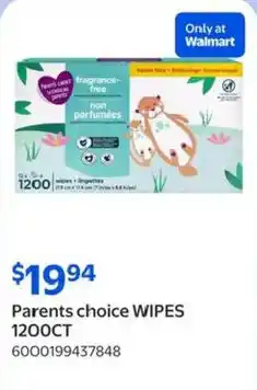 Walmart Parents choice WIPES 1200CT offer