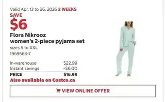 Costco Flora Nikrooz women's 2-piece pyjama set offer