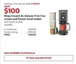 Costco Ninja Creami XL Deluxe 11-in-1 ice cream and frozen treat maker offer