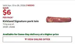 Costco Kirkland Signature pork loin offer