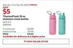 Costco ThermoFlask stainless steel bottle offer