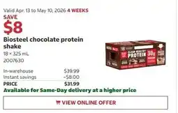 Costco Biosteel chocolate protein shake offer
