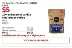 Costco Zavida hazelnut vanilla whole bean coffee offer