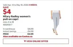 Costco Hilary Radley women's pull-on capri offer