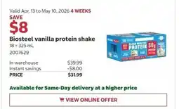 Costco Biosteel vanilla protein shake offer