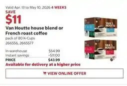 Costco Van Houtte house blend or French roast coffee offer