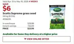 Costco Scotts Supreme grass seed offer