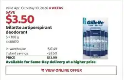 Costco Gillette antiperspirant deodorant offer