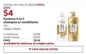 Costco Pantene 5-in-1 shampoo or conditioner offer
