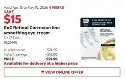 Costco RoC Retinol Correxion line smoothing eye cream offer