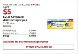 Costco Lysol Advanced disinfecting wipes offer
