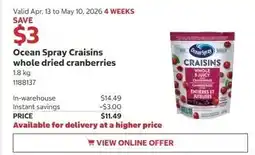 Costco Ocean Spray Craisins whole dried cranberries offer