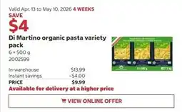 Costco Di Martino organic pasta variety pack offer