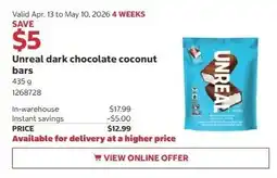 Costco Unreal dark chocolate coconut bars offer
